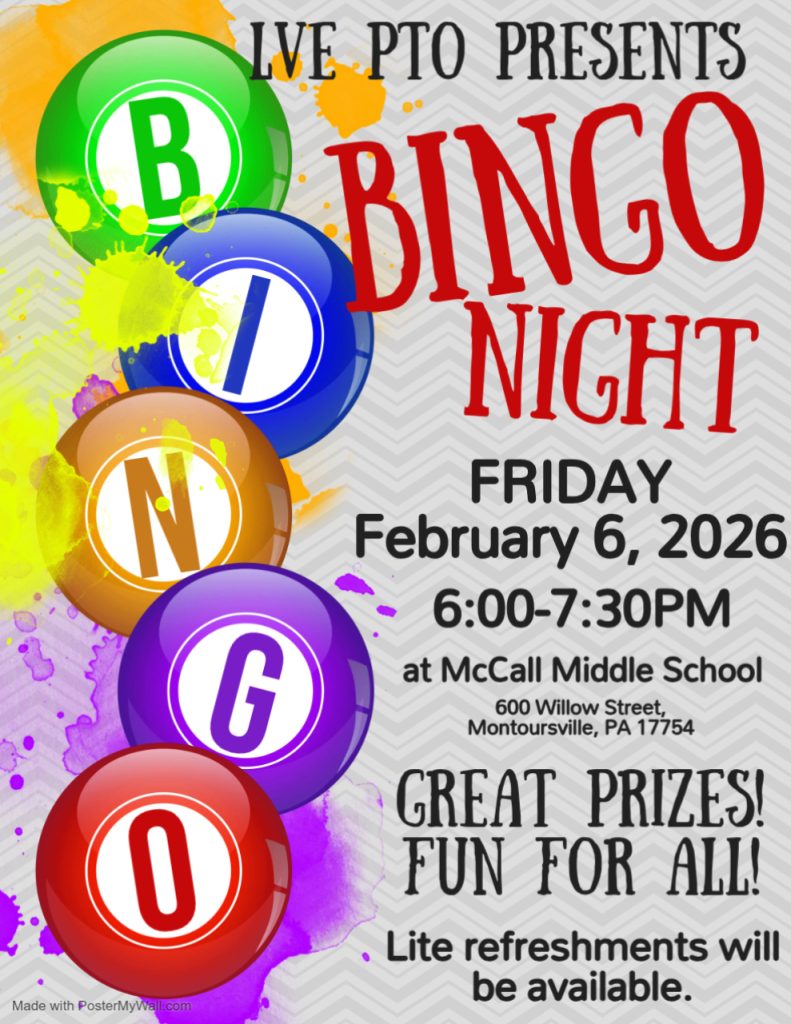 Bingo Night Friday, February 6, 2026 6-7:30PM at McCall Middle School Lite refreshments available